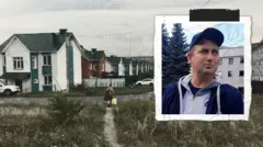 Александр Голубев на фоне своего родного села Кундравы Челябинской области.