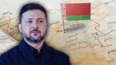 Зеленський на тлі мапи Білорусі з прапорцем