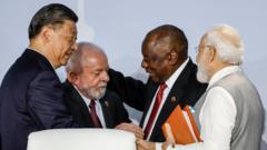Os líderes de China, Brasil, África do Sul e Índia durante cúpula dos Brics