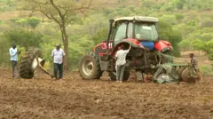 በቤኒሻንጉል ጉሙዝ ክልል የእርሻ መሬት ላይ የተበላሻ ትራክተር ዙሪያ የቆሙ ሰዎች