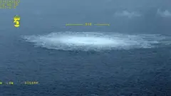 Gas emanating from a leak on the Nord Stream 2 gas pipeline in the Baltic Sea on September 27, 2022