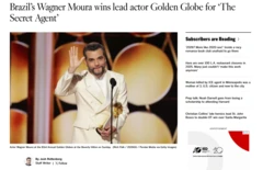 Captura de tela de reportagem do Los Angeles Times sobre a vitória de Wagner Moura como melhor ator de drama no Globo de Ouro 2026
