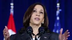 US Vice President Kamala Harris delivers a speech at Gardens by the Bay in Singapore before departing for Vietnam