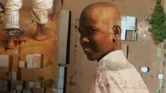 أرجل مكبلة وصورة لأحد الصبية الذين تعرضوا إلى العنف.