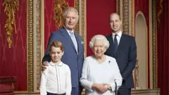 The Queen with the Prince of Wales, the Duke of Cambridge and Prince George