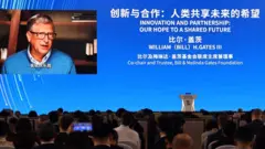 Microsoft co-founder Bill Gates delivers a speech via video link at the 2023 Zhongguancun Forum on May 26, 2023 in Beijing, China
