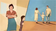 Рисунок женщины и ребенка, а также семьи с ребенком