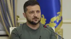 President Volodymyr Zelensky during a meeting with International Atomic Energy Agency (IAEA) Director-General Rafael Mariano Grossi in Kyiv, 30 August 2022.