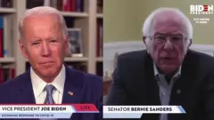 Bernie Sanders (iburyo) ubu ashyigikiye Joe Biden
