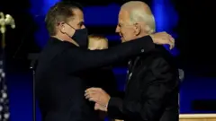 Hunter Biden (left) and Joe Biden (right) embrace each other during a post-election celebratory event in Wilmington, Delaware. Photo: 7 November 2020