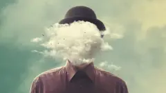 Ilustração de homem com nuvem de fumaça na cara