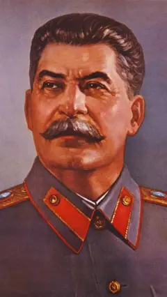 Desenho colorido do ex-líder soviético Josef Stalin, em traje militar