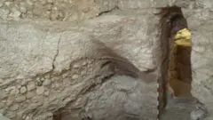 Rock-cut doorway entrance to the 1st Century house carved out of a natural cave