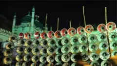 మసీదు వద్ద ఏర్పాటు చేసిన మైకులు