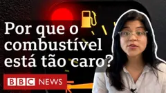Montagem com rosto da jornalista e bomba de gasolina ao fundo