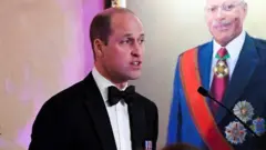 The Duke of Cambridge delivers a speech during a dinner hosted by the Governor General of Jamaica