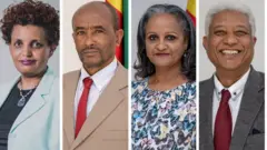 (ከግራ ወደ ቀኝ) ብርትኳን ሚደቅሳ፣ አበራ ደገፉ (ዶ/ር)፣ ብዙወርቅ ከተተ፣ አቶ ውብሽት አየለ