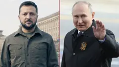 Владимир Зеленский и Владимир Путин 9 мая 2022