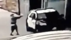 A suspect opens fire on police in a video shared by LA police