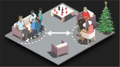 An illustration of a social distanced party