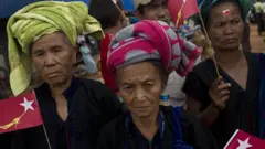 ဒေါ်အောင်ဆန်းစုကြည်ရဲ့ ၂၀၁၅ ရွေးကောက်ပွဲ မဲဆွယ်စည်းရုံးမှုခရီးမှာ စောင့်ကြိုနေတဲ့ ပအိုဝ်းတိုင်းရင်းသားတွေ