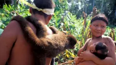 Korubo people during a rare encounter in 1996