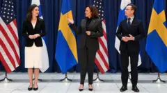 Прем'єр-міністр Фінляндії Санна Марін, віцепрезидентка США Камала Харріс, прем'єр-міністр Швеції Ульф Крістерссон