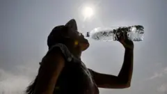 A woman drinks water from a plastic bottle on June 20, 2017 in Quimper, western France
