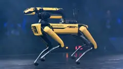 Spot, o cão-robô da Boston Dynamics, no centro do palco