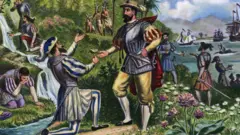 Una ilustración de Ponce de León encontrando la mítica fuente de la eterna juventud