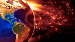 Imagen conceptual de la Tierra ardiendo lentamente debido a la contaminación.
