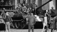 Soviet tanks on the streets of Prague, 21 Aug 68