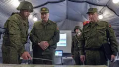 Belarussian President Alexander Lukashenko visits troops near Grodno, 22 August 2020