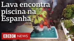 Imagem de drone registrou chegada de lava a uma piscina