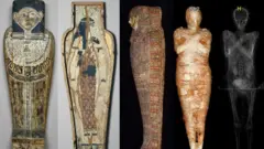 Image showing scans and visualisations of the mummy and encasing