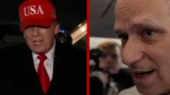 頭戴MAGA鴨舌帽的特朗普（左）與在飛機上和媒體記者交談的教宗良十四世（右）