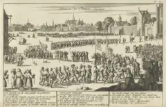 Prosesi pertukaran atau perdagangan budak di Amsterdam, Belanda, karya seniman Jan Luyken (1684). 
