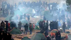 Стихийный лагерь на польско-белорусской границе