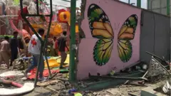 Les conséquences d'une attaque de drone le 26 août à Mekelle autour de SOS KG à l'intérieur du terrain de jeu Res Paradise.