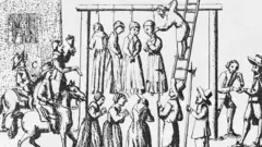 Imagem de execução de "bruxas" na Inglaterra
