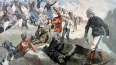 La masacre de una expedición británica en Benin, que provocó el envío de una fuerza mucho mayor en represalia. Ilustración de Le Petit Journal, 24 de enero de 1897.