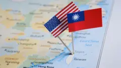 台灣和美國國旗別在地圖上