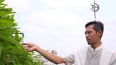 Soyan, salah satu jemaah Masjid Baitussalam yang kini aktif bercocok tanam di atap masjid