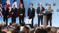 Британия Бош вазири Риши Сунак, Германия канцлери Олаф Шольц, Франция Президенти Эмманэл Макрон, Япония Бош вазири Фумио Кисида, АҚШ Президенти Жо Байден, Украина Президенти Зеленский