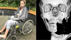 Emily Eccles após a cirurgia e sua fratura