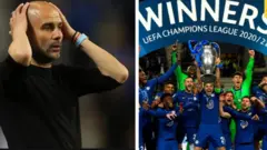 Pep Guardiola atawọn agbabọọlu Chelsea