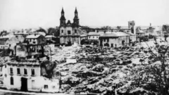 The centre of Wielun in Poland, a short distance from the German border, after the bombardment of 1 September 1939