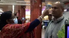 হ্যান্ডহেল্ড স্ক্যানার দিয়ে যাত্রী স্ক্রিনিং