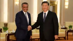 中國國家主席習近平1月28日在北京會見世衛組織總幹事譚德塞（Tedros Adhamon Ghebreyesus）