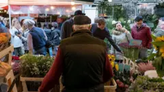 Bethnal market flower stalls in London